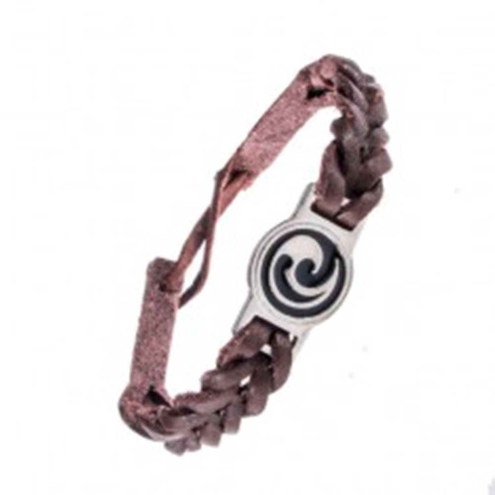 Šperky eshop Náramok z kože - tmavohnedý, prepletený, maorský ornament