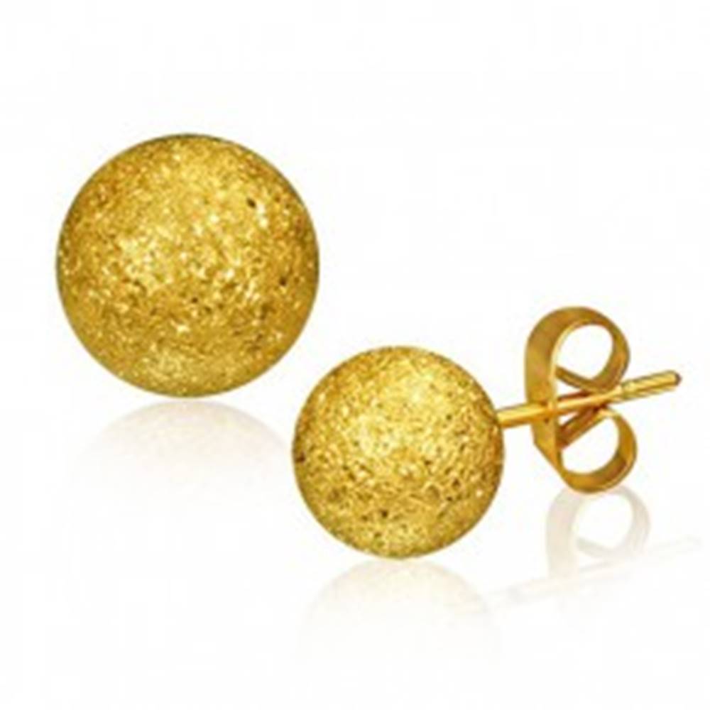 Šperky eshop Oceľové náušnice, gulička zlatej farby s pieskovaným povrchom, 6 mm