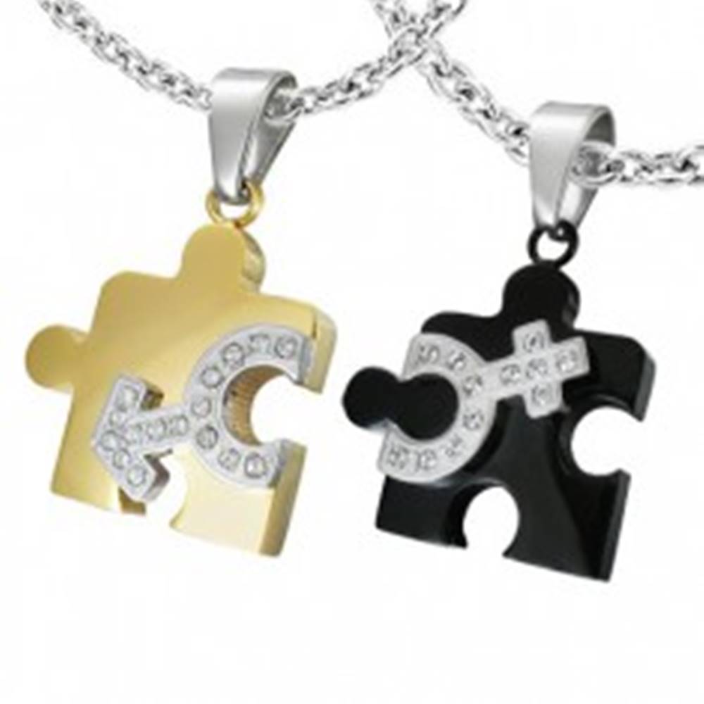 Šperky eshop Prívesok z ocele pre dvoch - puzzle, symbol pohlaví