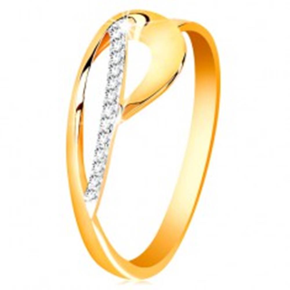 Šperky eshop Prsteň zo zlata 585 - kontúra slzy a žiarivý oblúk z čírych zirkónikov - Veľkosť: 50 mm