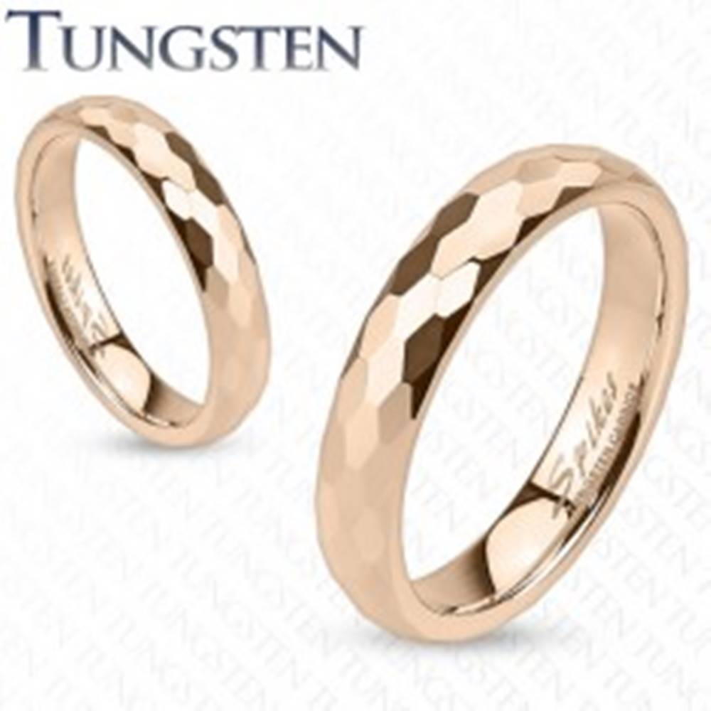 Šperky eshop Tungstenová obrúčka - zlatoružovej farby, brúsenie do šesťhranov - Veľkosť: 47 mm