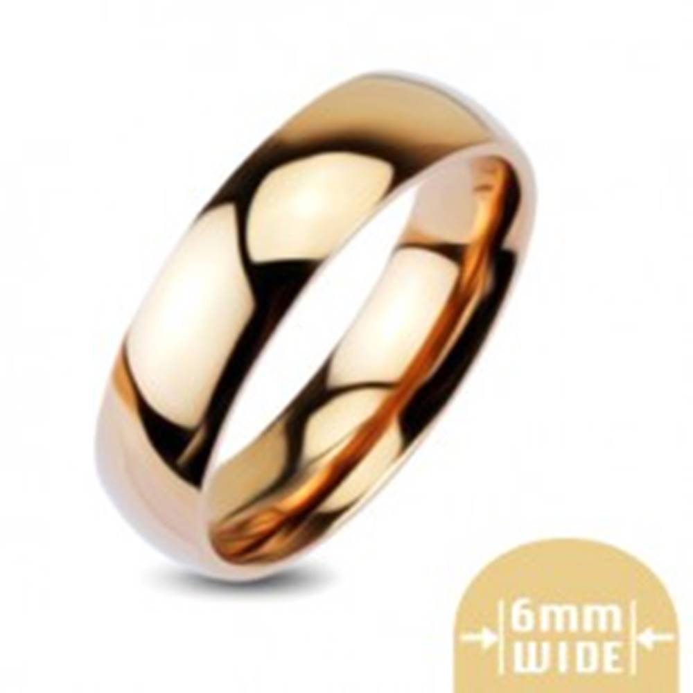Šperky eshop Zaoblená lesklá kovová obrúčka v zlatoružovej farbe - Veľkosť: 48 mm