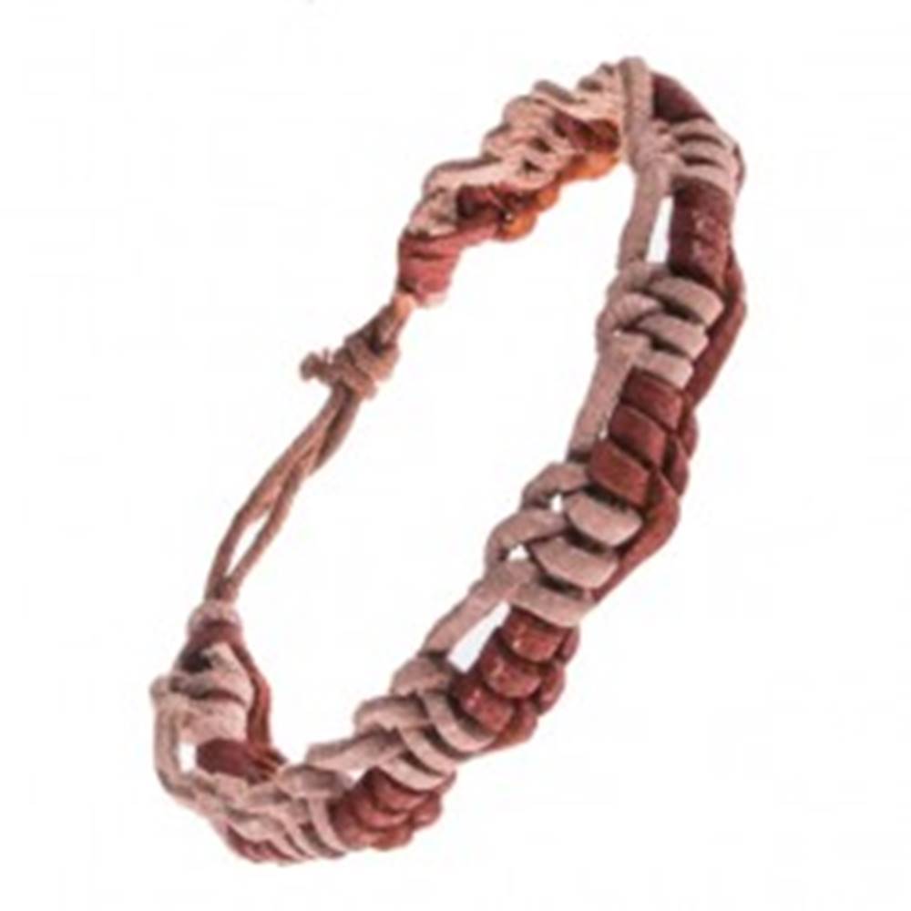 Šperky eshop Kožený náramok - pletený, striedajúce sa prúžky dvoch farieb