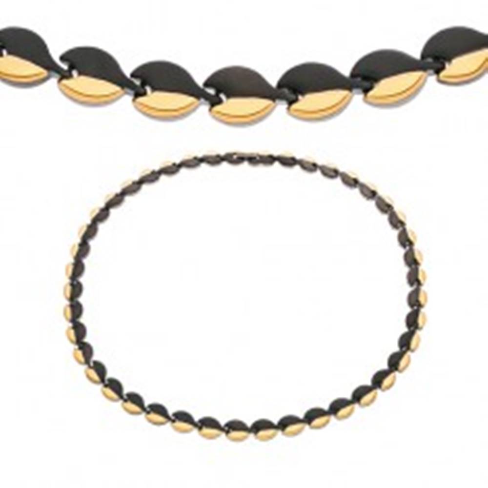 Šperky eshop Magnetický náhrdelník z chirurgickej ocele, oblé články čiernej a zlatej farby