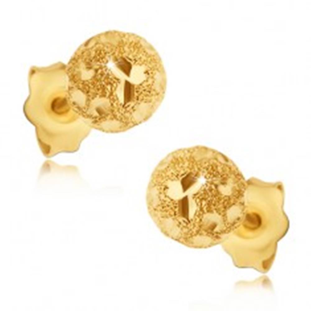 Šperky eshop Náušnice zo zlata 585 - pieskované guličky s lesklými zrnkami