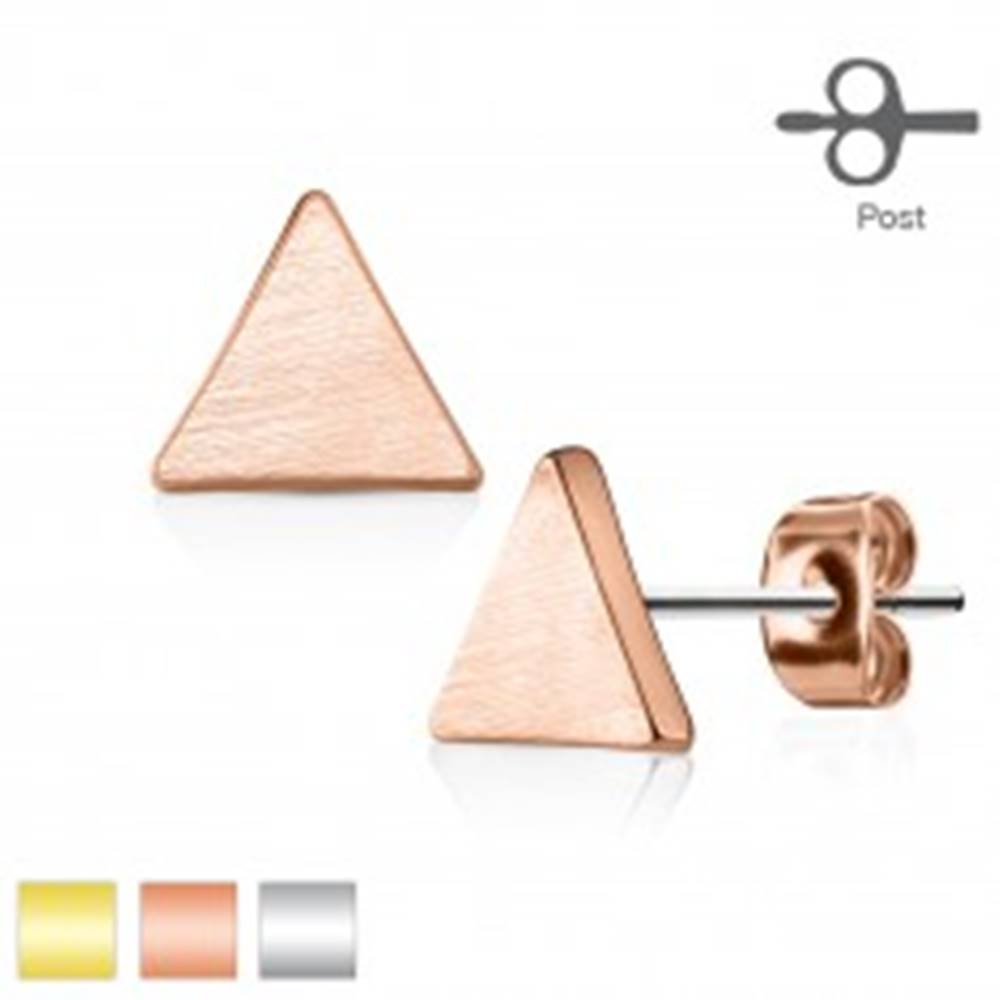 Šperky eshop Puzetové náušnice z ocele 316L, plochý trojuholník, matný hladký povrch - Farba: Medená