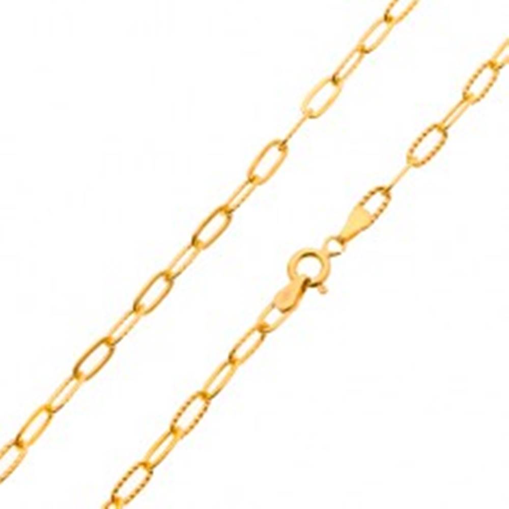 Šperky eshop Retiazka v žltom 14K zlate - hladké a vrúbkované väčšie oválne očká, 500 mm