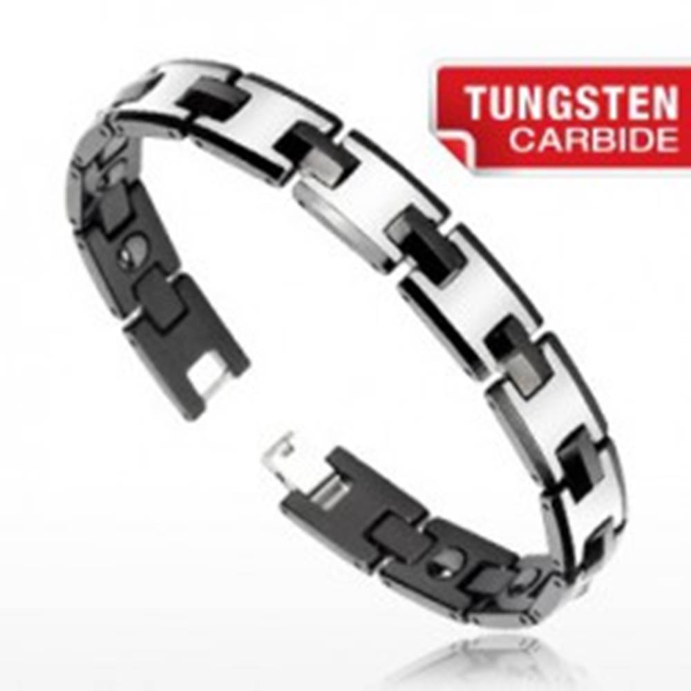 Šperky eshop Tungstenový magnetický náramok - strieborná a čierna farba, lesklé články