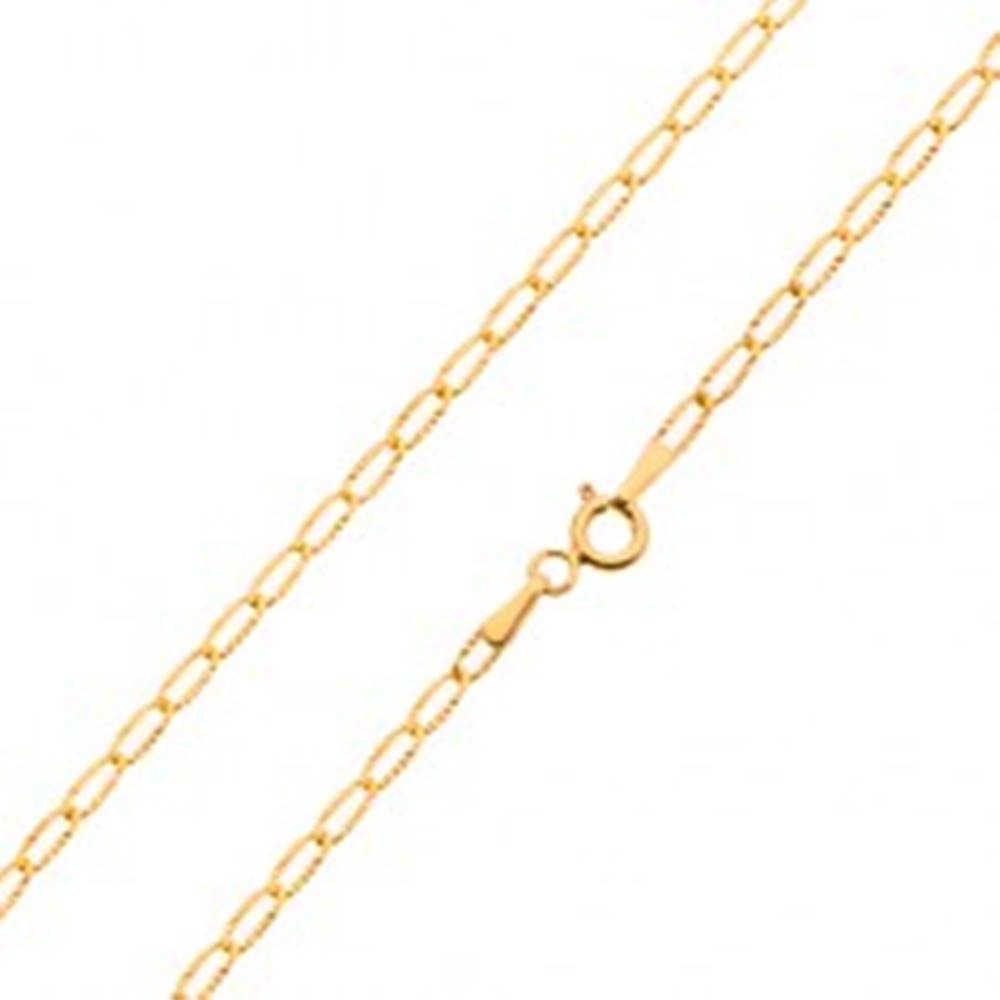 Šperky eshop Zlatá retiazka 585 - tenké ploché očká, ligotavé lúčovité zárezy, 550 mm