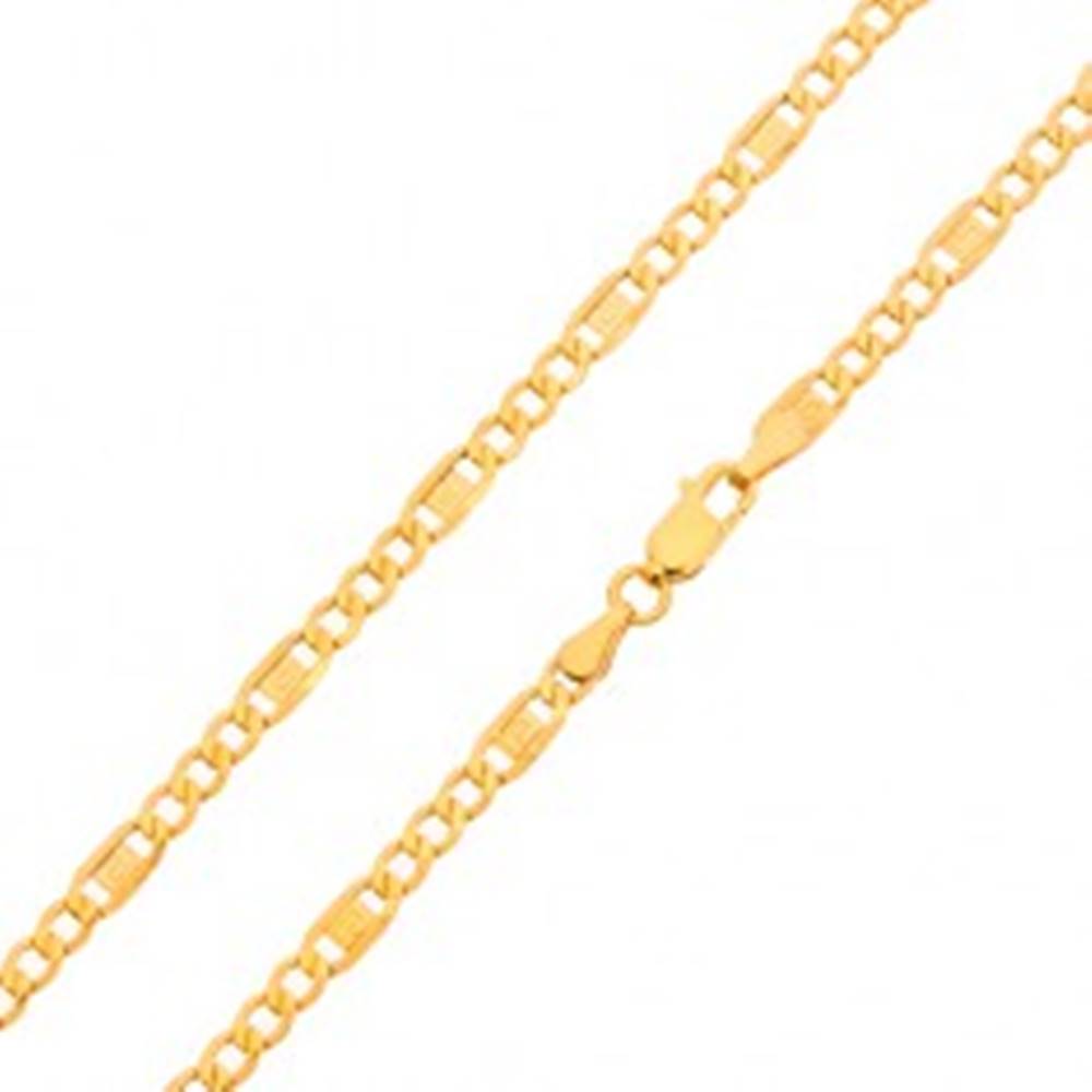 Šperky eshop Zlatá retiazka 585 - tri oválne očká, článok s gréckym kľúčom, 450 mm