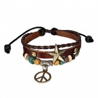 Multi náramok - pás s hviezdou, pletenec, šnúrka a symbol mieru