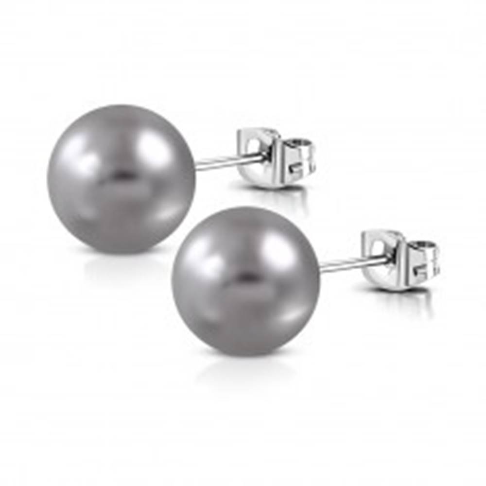 Šperky eshop Náušnice z chirurgickej ocele - akrylová perlička v sivom odtieni, puzetky