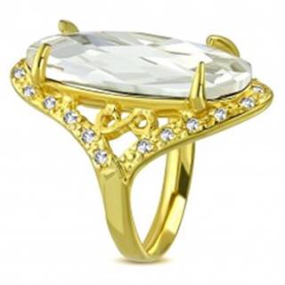 Mohutnejší prsteň zlatej farby z ocele - číry brúsený zirkón, symbol nekonečna - Veľkosť: 52 mm