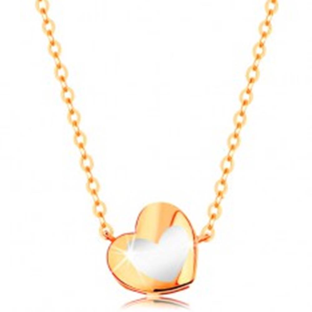 Šperky eshop Zlatý náhrdelník 585 - lesklé srdiečko s bielou glazúrou, retiazka