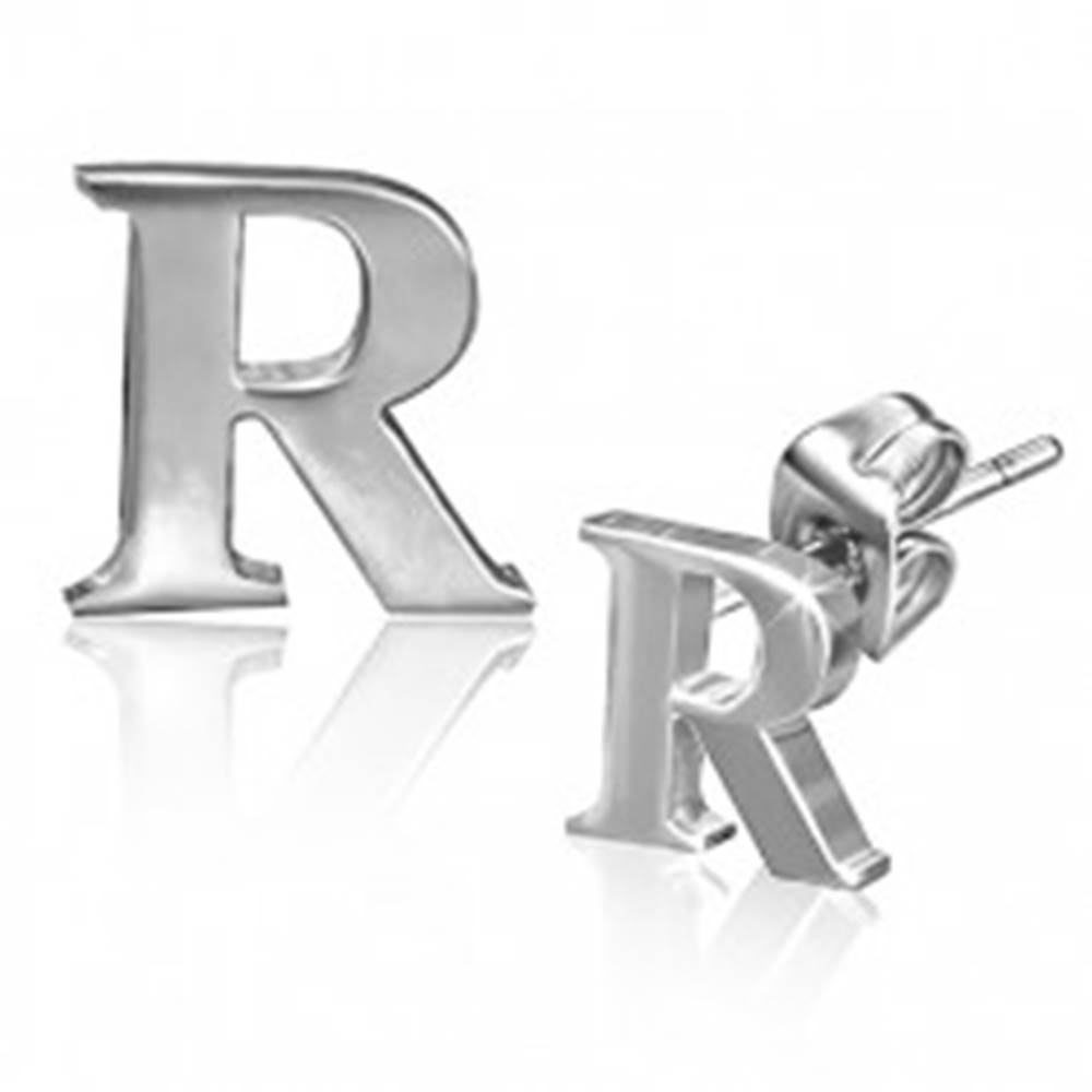 Šperky eshop Náušnice z ocele - tlačené lesklé písmeno R