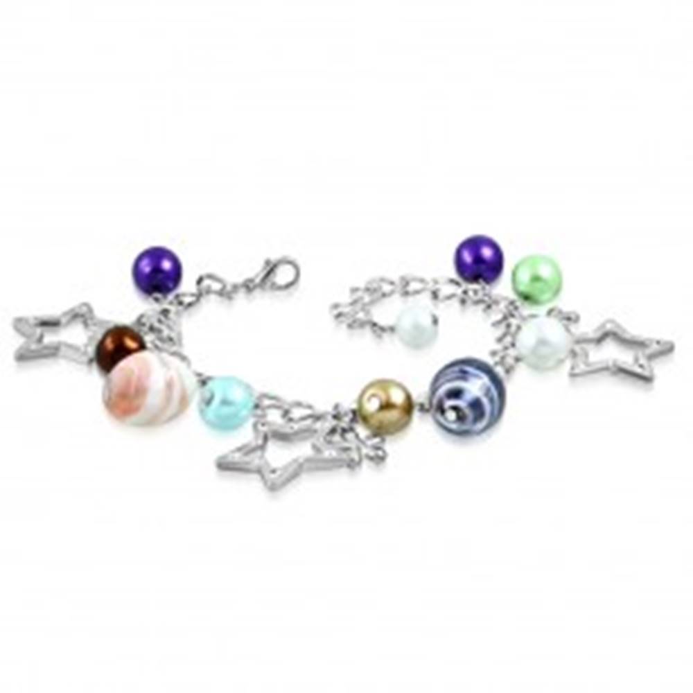 Šperky eshop Náramok - syntetické perly, dvojfarebné korálky, kontúry hviezd a kvety