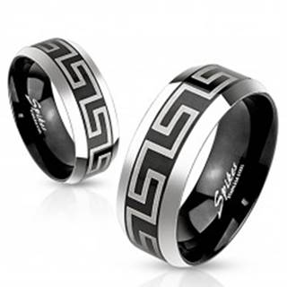 Dvojfarebný prsteň z ocele 316L, čierny stredový pás s gréckym kľúčom, 8 mm - Veľkosť: 59 mm
