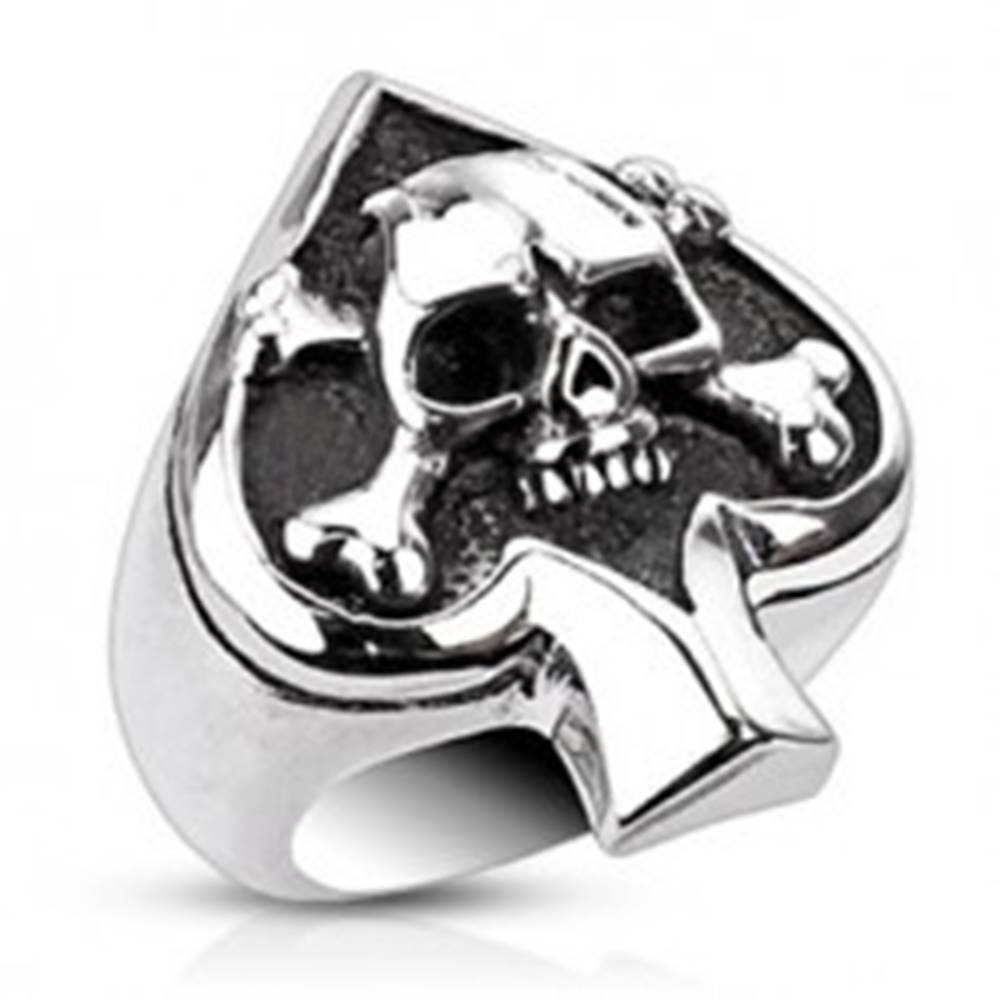 Šperky eshop Prsteň z ocele s kartovým symbolom a lebkou - Veľkosť: 51 mm
