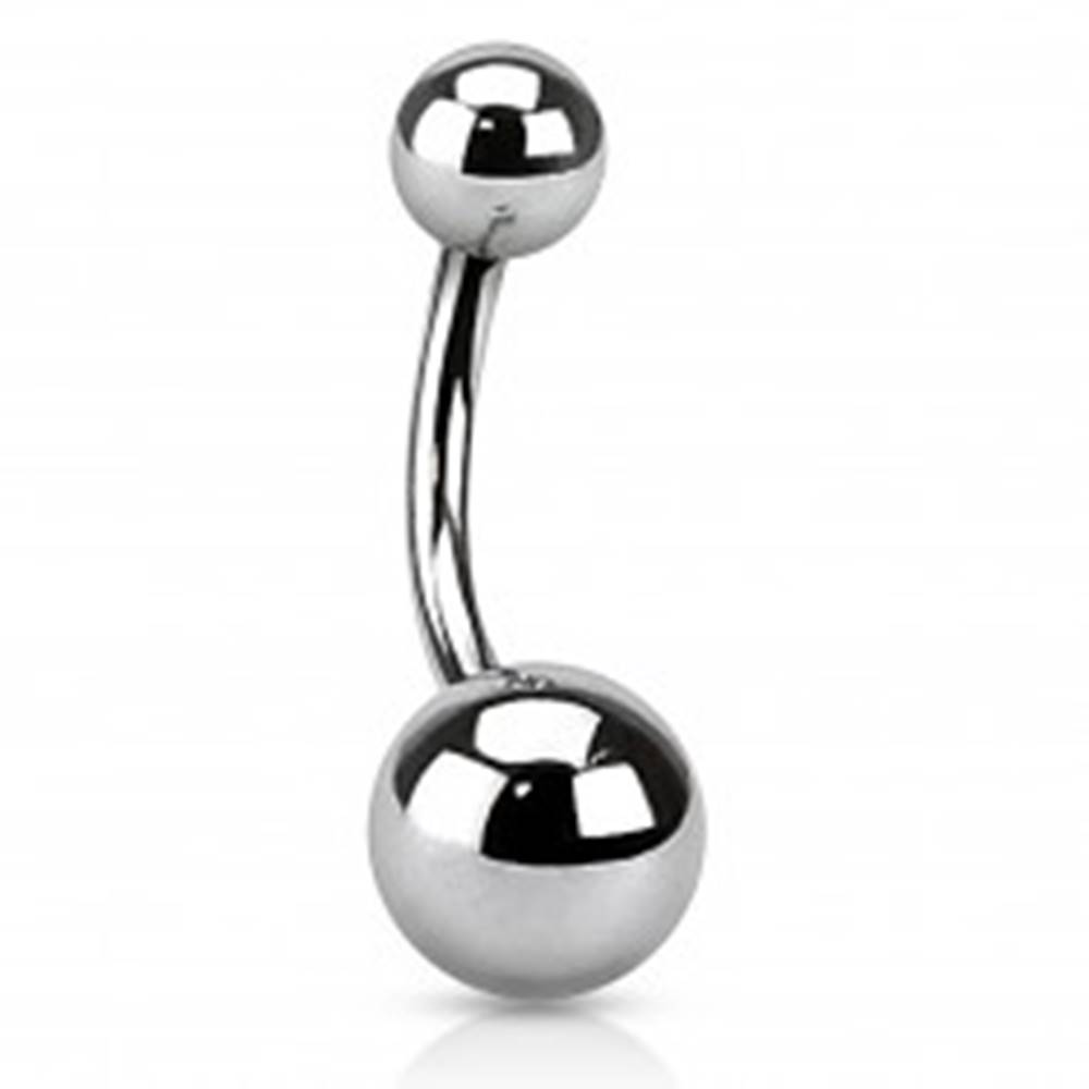 Šperky eshop Oceľový piercing do pupku striebornej farby - jednoduché guľôčky, 1,6 mm - Rozmer: 10 mm x 4x6 mm