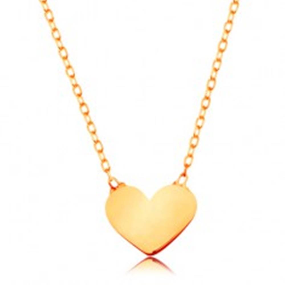 Šperky eshop Zlatý 14K náhrdelník - ligotavá tenká retiazka, prívesok - malé ploché srdiečko