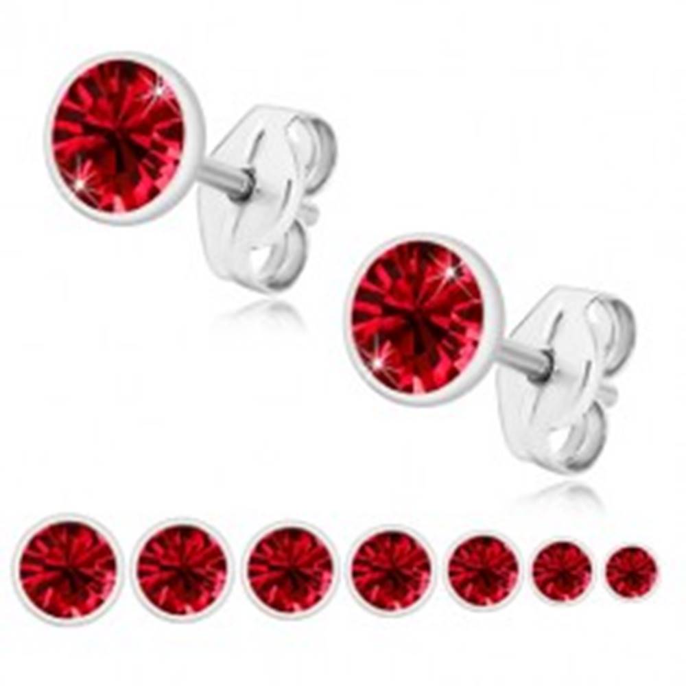 Šperky eshop Strieborné 925 náušnice - žiarivý rubínovo červený zirkón, lesklá objímka - Veľkosť zirkónu: 2 mm