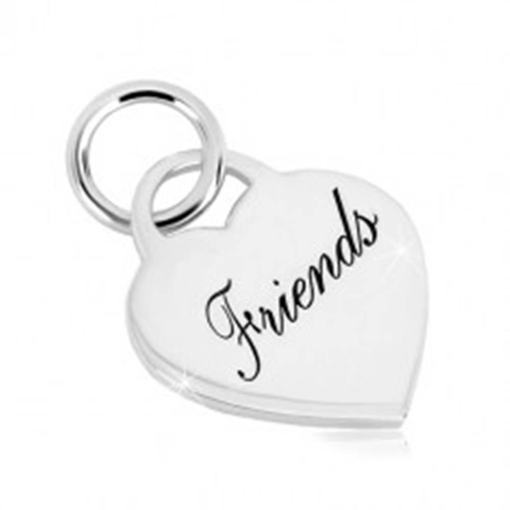Šperky eshop Strieborný 925 prívesok - srdcový zámok s nápisom "Friends", zrkadlovolesklý povrch