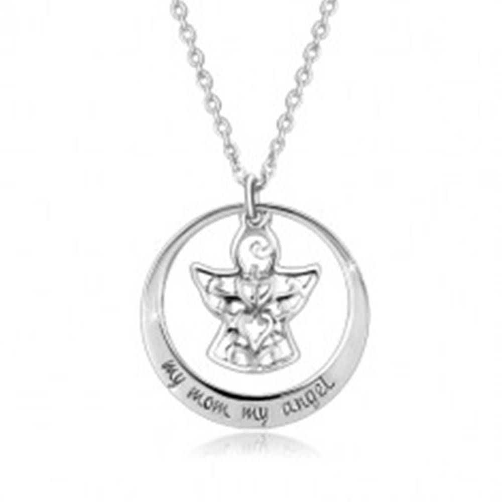 Šperky eshop Strieborný 925 náhrdelník - kontúra kruhu, anjelik s ornamentmi, nápis