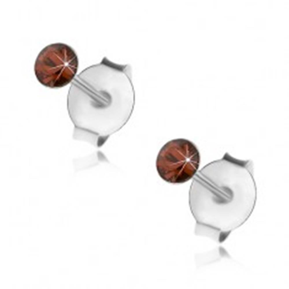 Šperky eshop Strieborné 925 náušnice, okrúhly oranžovočervený krištálik Swarovski, 2,5 mm