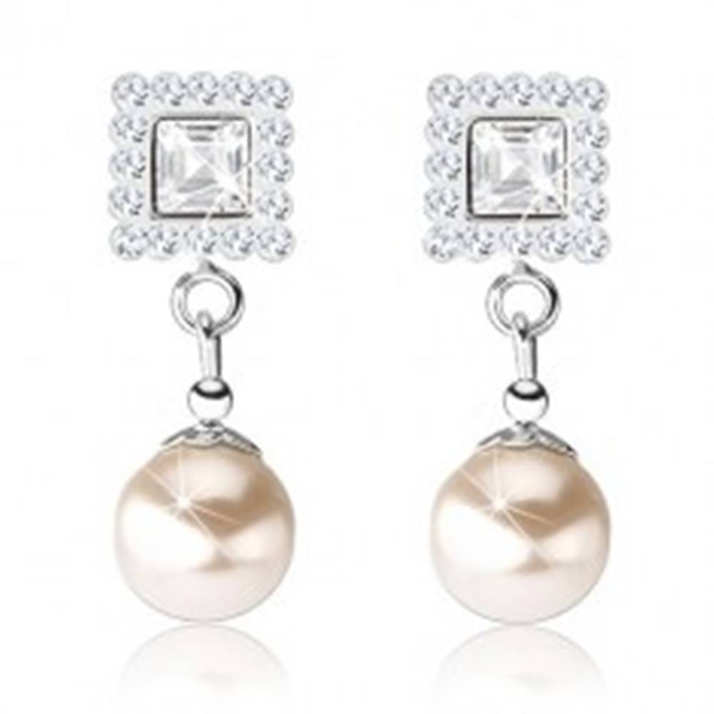 Šperky eshop Puzetové náušnice, striebro 925, číre krištáliky Preciosa, perla