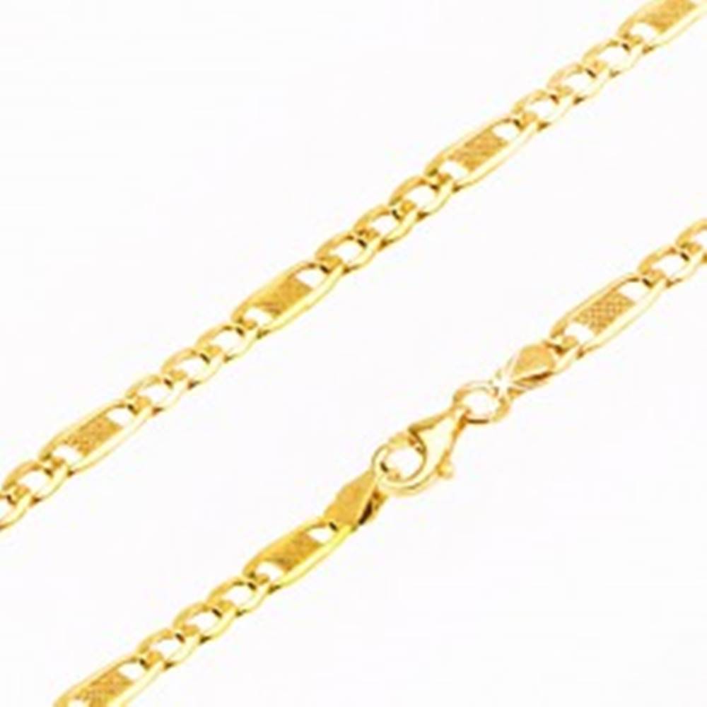 Šperky eshop Retiazka v žltom 14K zlate - sploštené očká, jeden článok s mriežkou, 500 mm