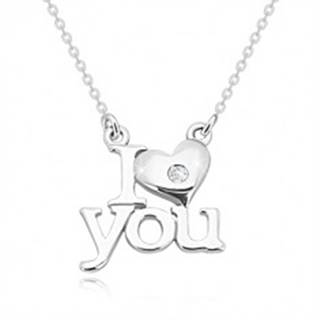 Briliantový náhrdelník zo striebra 925, "I heart you", retiazka z oválnych očiek