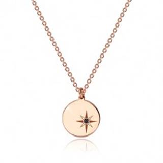 Strieborný 925 náhrdelník ružovozlatej farby - lesklý kruh, severná hviezda, čierny diamant