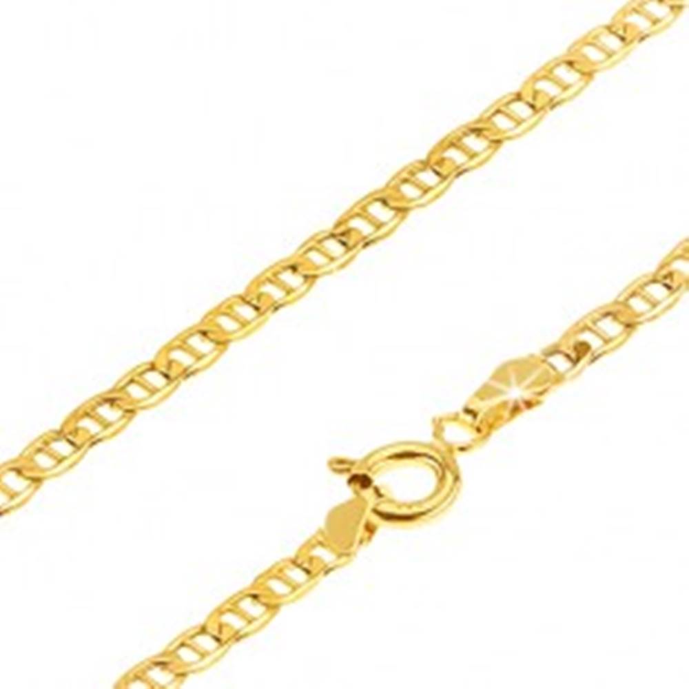 Šperky eshop Zlatá retiazka 585 - malé ploché lesklé očká predelené paličkou, 450 mm