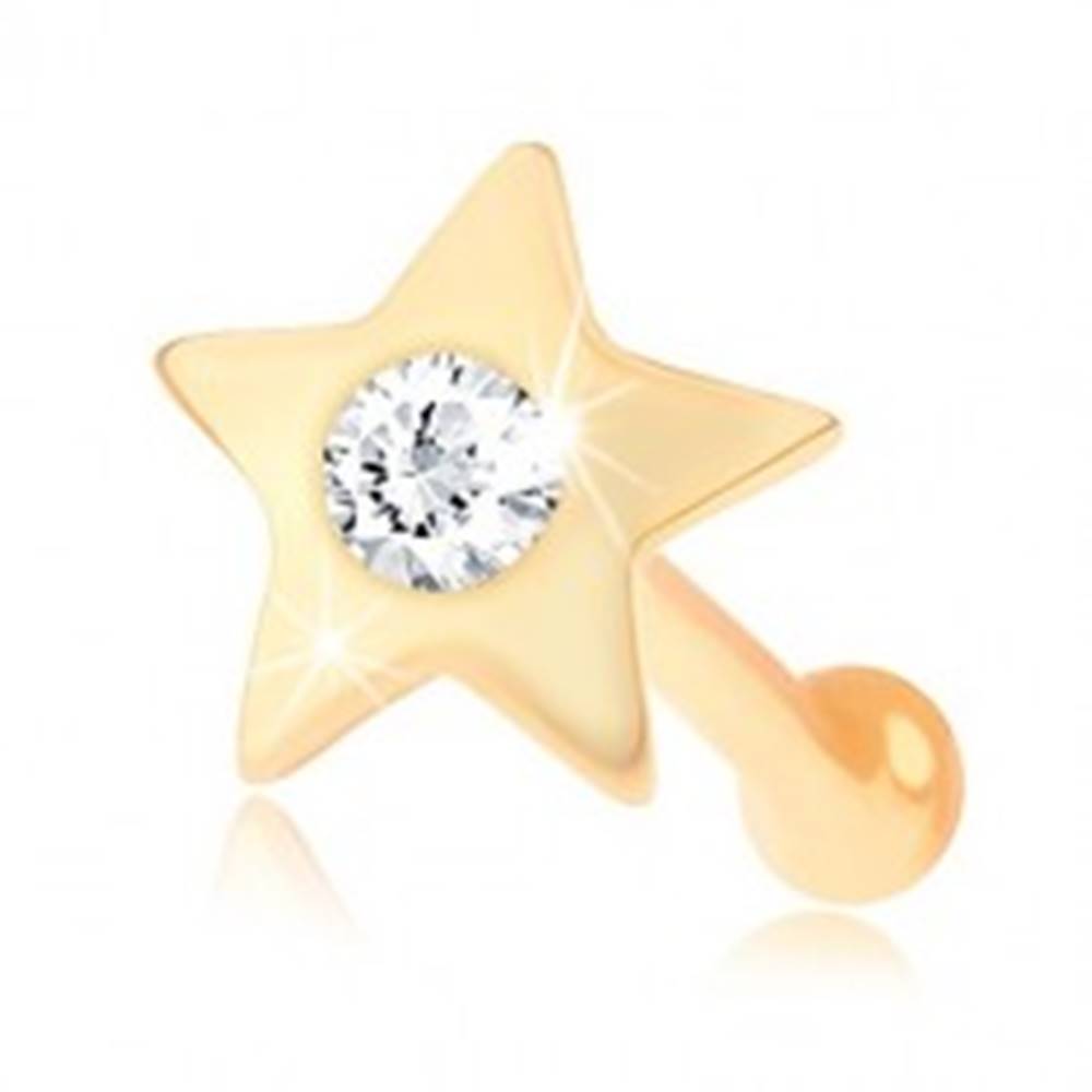 Šperky eshop Rovný piercing do nosa zo žltého 14K zlata - malá lesklá hviezdička so zirkónom