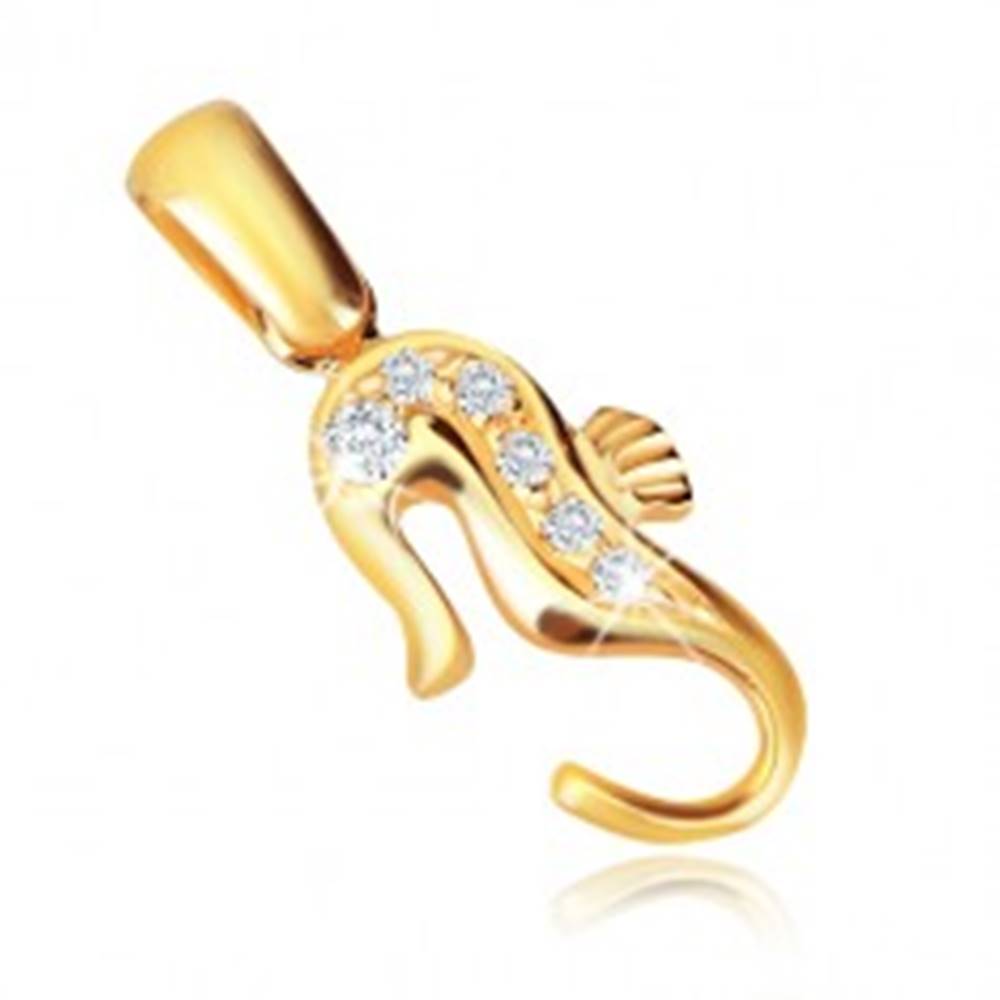 Šperky eshop Zlatý 14K prívesok - morský koník so zirkónmi na chrbte
