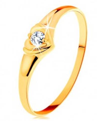 Diamantový zlatý prsteň 585 - ligotavé srdiečko so vsadeným okrúhlym briliantom - Veľkosť: 50 mm