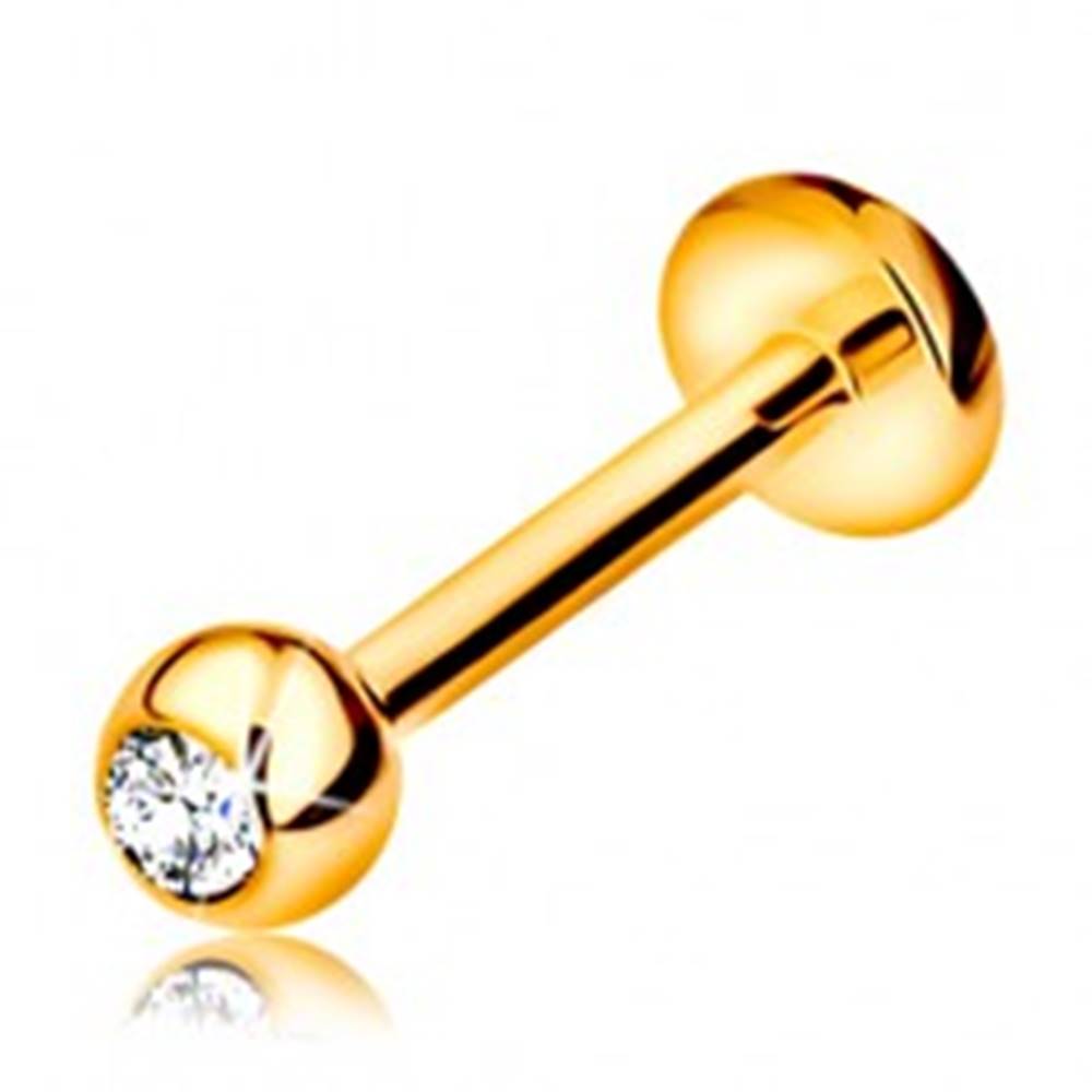 Šperky eshop Diamantový zlatý 585 piercing do pery a brady - gulička s briliantom, 8 mm