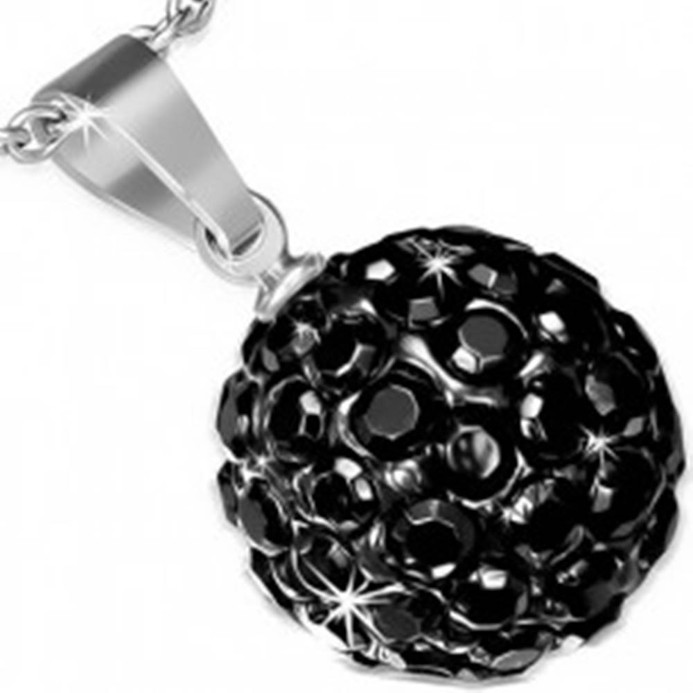 Šperky eshop Oceľový prívesok so Shamballa guličkou, čierne ligotavé zirkóny, 12 mm