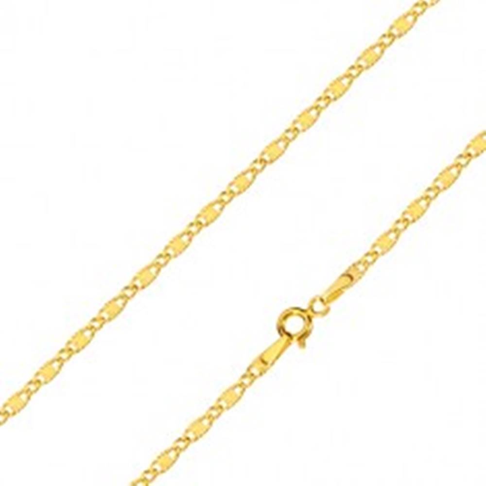 Šperky eshop Retiazka v žltom 14K zlate - podlhovasté očká s lúčovitým ryhovaním a oválne očká, 550 mm