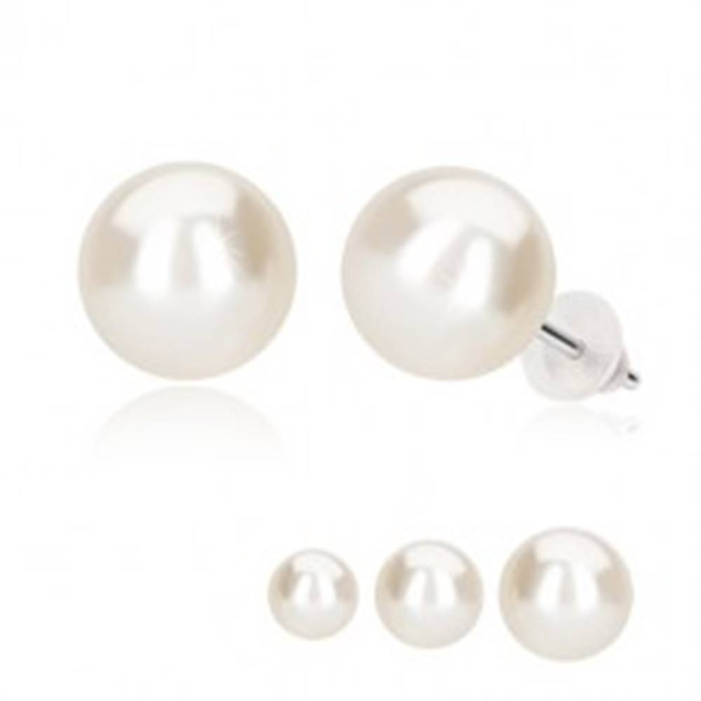 Šperky eshop Puzetové náušnice, biela perla, striebro 925 - Hlavička: 7 mm