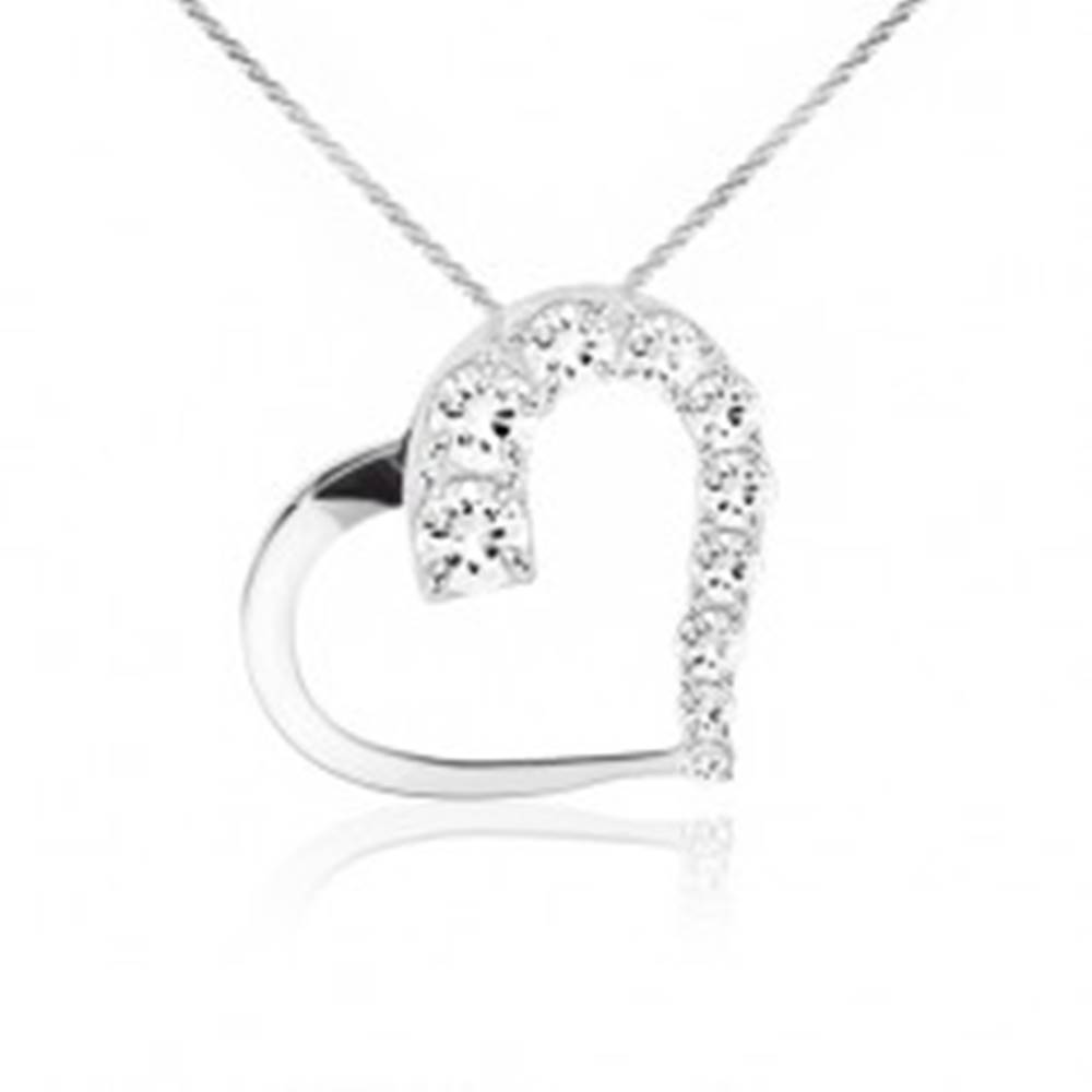 Šperky eshop Ligotavý náhrdelník, retiazka, kontúra srdca, číre zirkóny, striebro 925