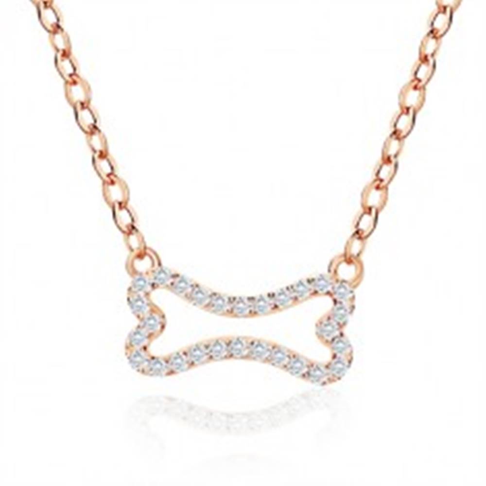 Šperky eshop Strieborný náhrdelník 925 ružovozlatej farby - zirkónová kostička, jemná retiazka, karabínka