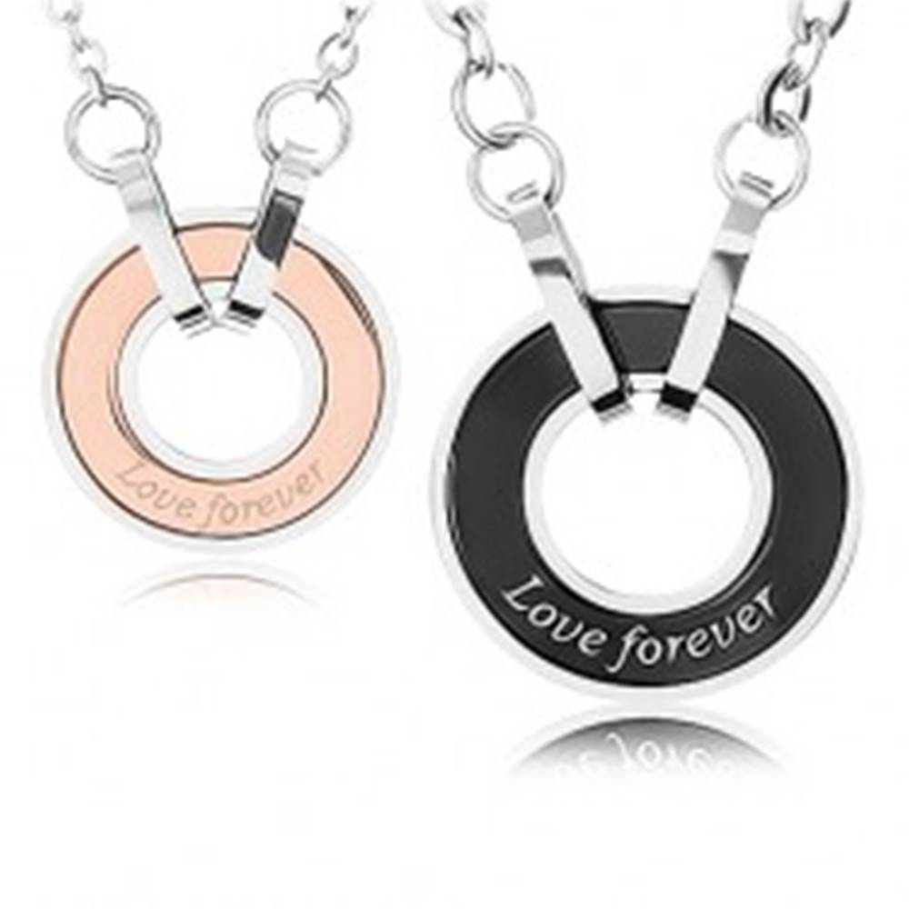 Šperky eshop Dva náhrdelníky z ocele 316L, obrys kruhu, nápis "Love forever"
