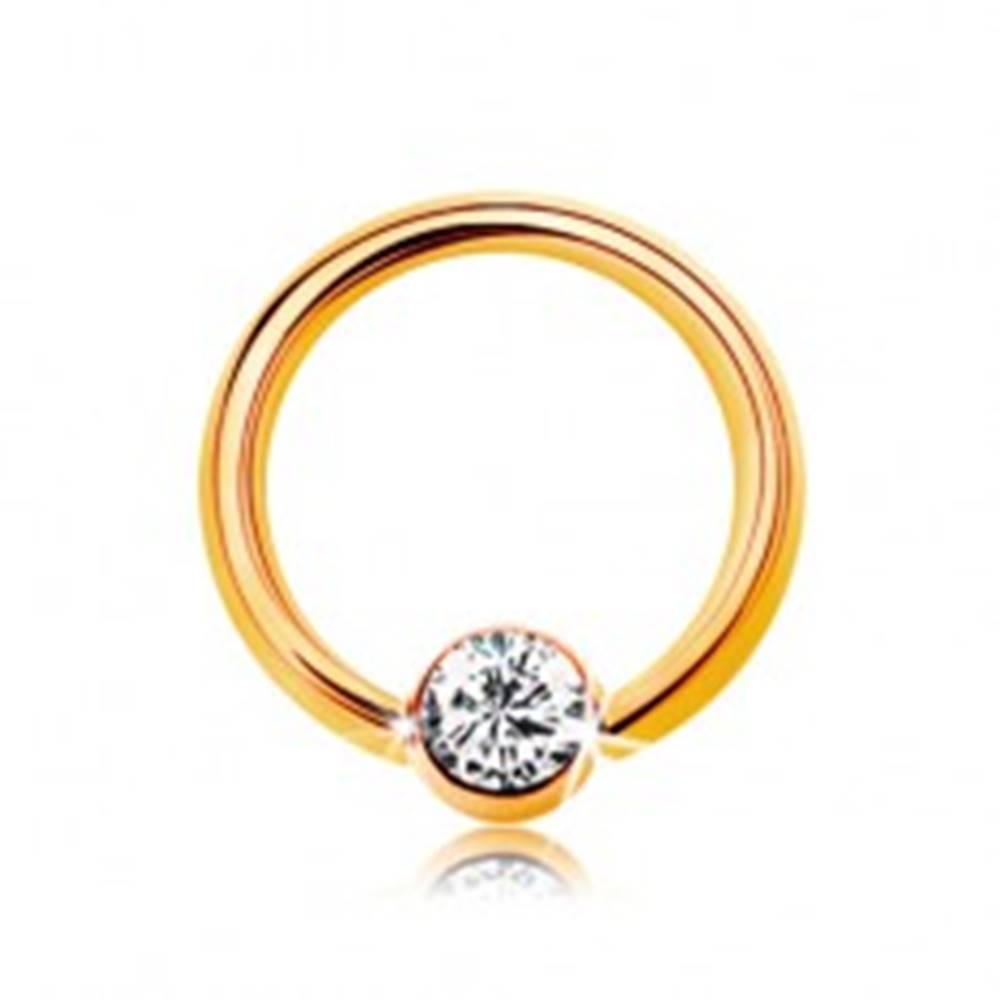 Šperky eshop Piercing v žltom 9K zlate - malý krúžok s guličkou a čírym zirkónom, 6 mm