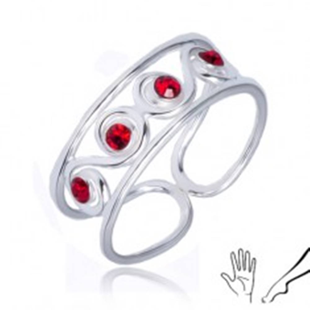 Šperky eshop Prsteň zo striebra 925 - esíčkový vzor s červenými kamienkami