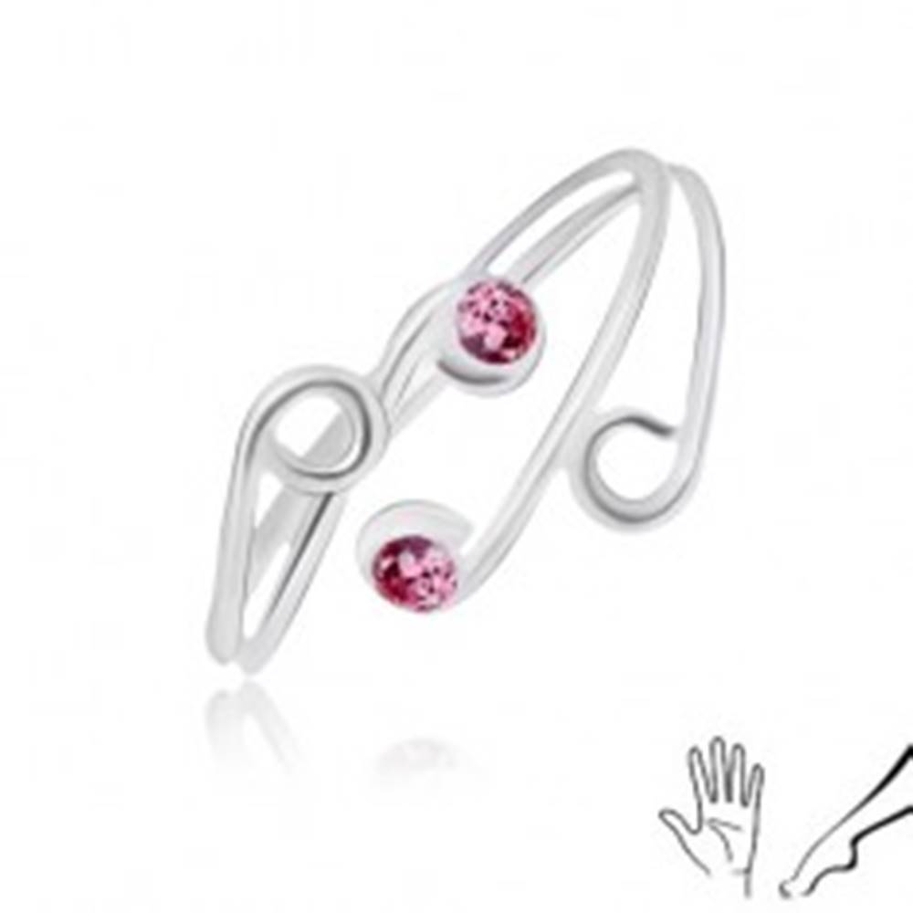 Šperky eshop Strieborný prsteň 925 na ruku alebo nohu, rozvetvené ramená s ružovými zirkónmi