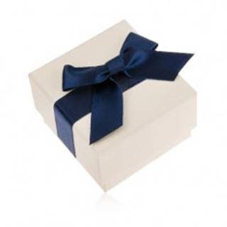 Krémová darčeková krabička na prsteň, prívesok alebo náušnice, modrá mašľa