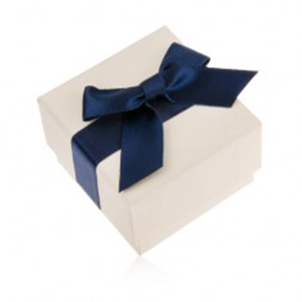 Šperky eshop Krémová darčeková krabička na prsteň, prívesok alebo náušnice, modrá mašľa