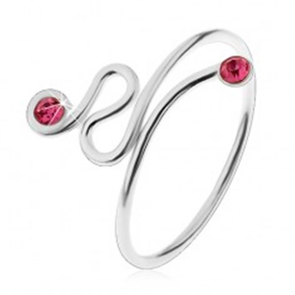 Šperky eshop Nastaviteľný prsteň, striebro 925, točená línia, ružové zirkóny na koncoch