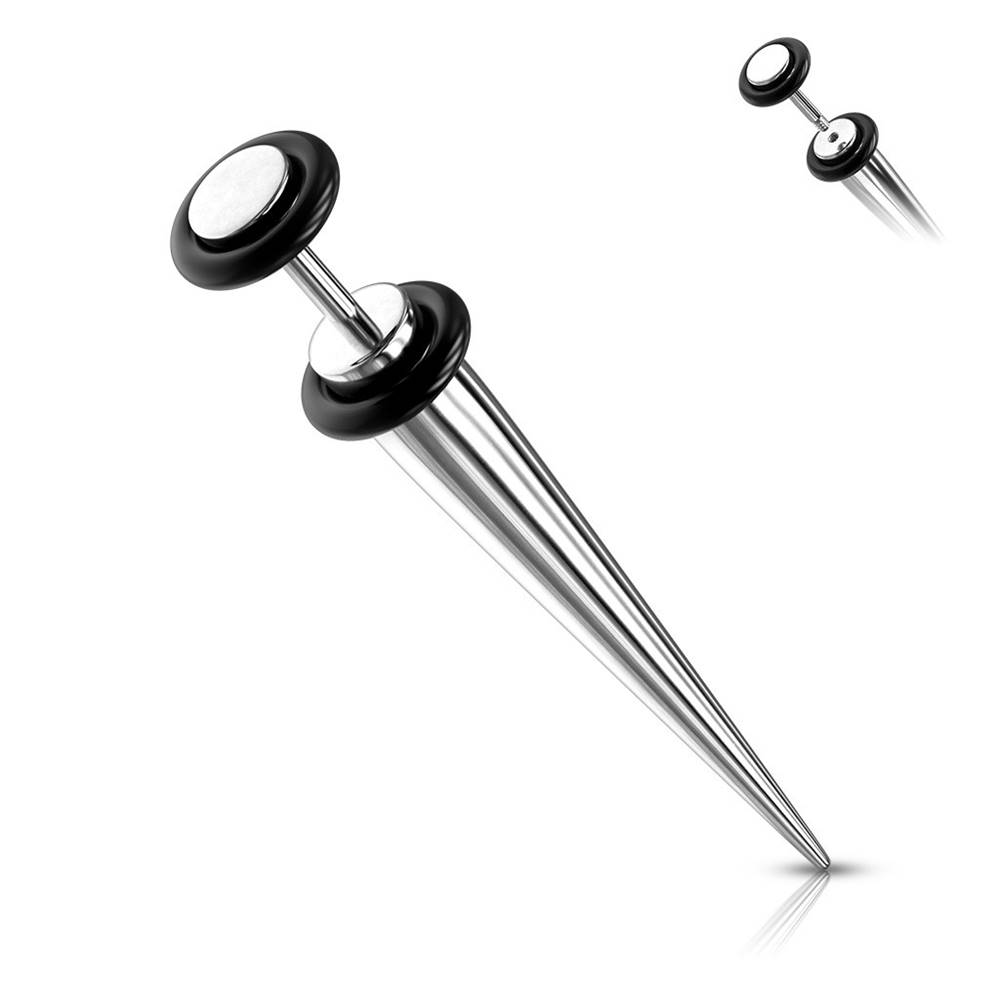 Šperky eshop Fake expander z ocele v striebornej farbe s gumičkami - Hrúbka piercingu: 1 mm